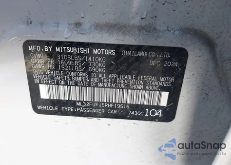 2024 Mitsubishi Mirage G4 Black Edition/Es/Le из США, поврежденный, VIN ML32FUFJ5RHF19516